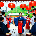 Festive Folk Song Scene**

"A vibrant summer festival scene with a yagura (櫓) in the center. A fully clothed singer with perfect anatomy is performing a traditional Japanese folk song with passion. Dancers in appropriate attire are smiling and dancing around the yagura. The background features colorful lanterns and food stalls. Safe for work, appropriate content, family-friendly, professional photography, natural proportions, well-formed hands."

**