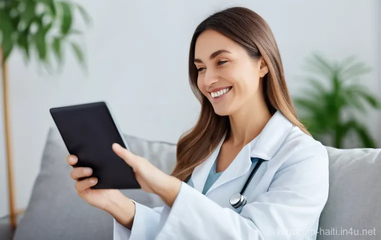 아이티에서 의료 서비스와 병원 이용 방법 - Online Consultation: A New Era of Home Healthcare**
A warm and inviting scene depicting a woman in h...