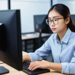 아이티에서 영어가 통하는 정도 - **Prompt for Entry-Level English Skills in IT:**
    "A young, determined female IT engineer, appear...