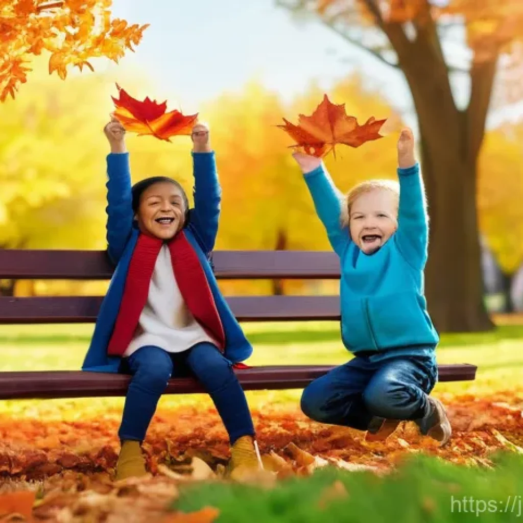 아이티에서 성공한 한인 사업가 사례 - **Prompt:** A vibrant, sun-drenched autumn park scene. A diverse group of four children, aged approx...